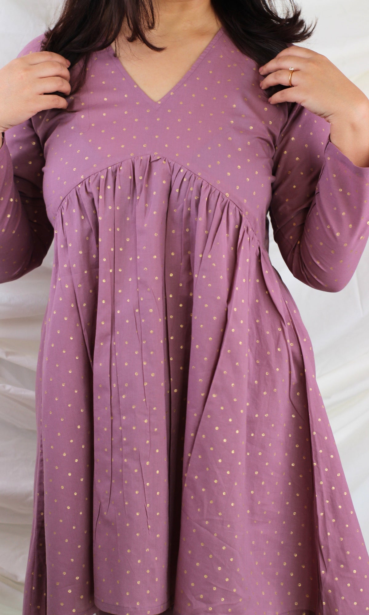 Cotton Handblock Purple and Gold Coord Set - Baareeki