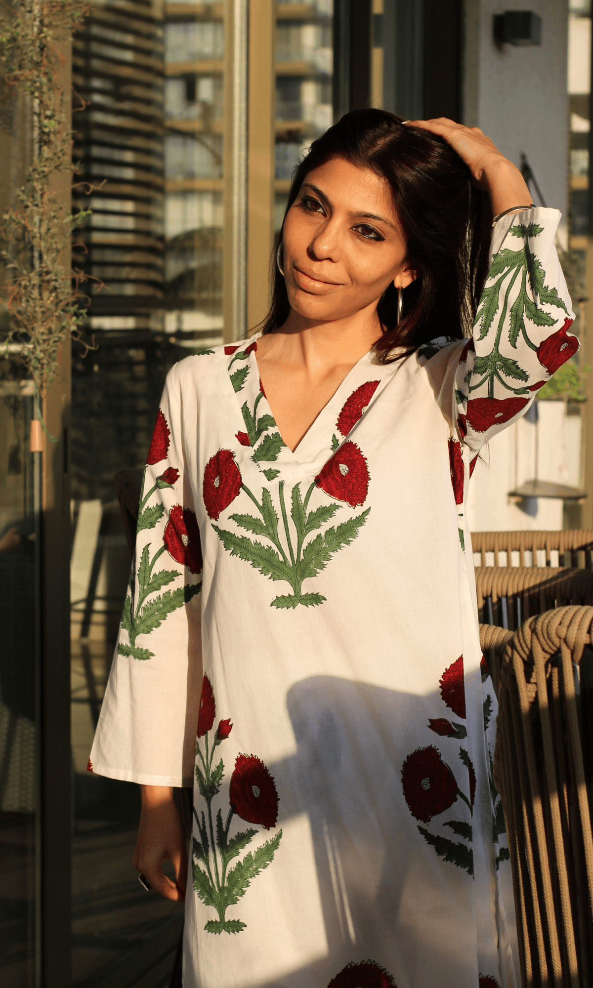 Cotton Handblock White & Red Mughal Print Co - ord Set - Baareeki