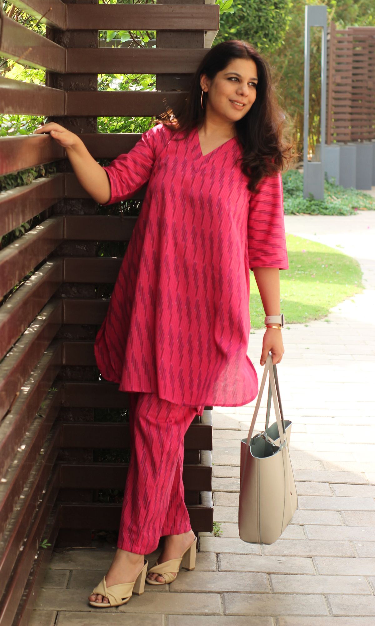 Cotton Handloom Ikat Hot Pink Coord Set - Baareeki