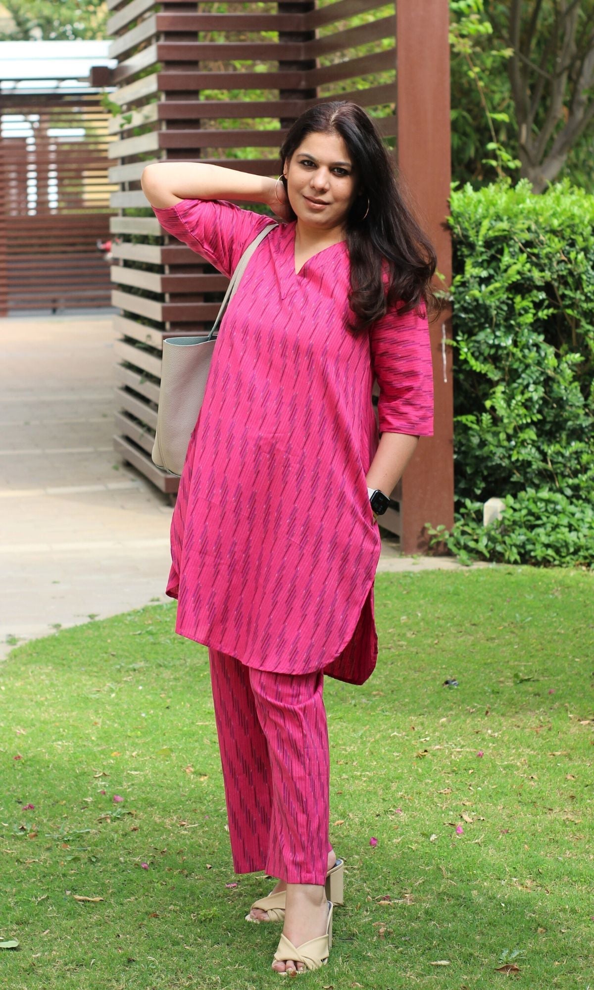 Cotton Handloom Ikat Hot Pink Coord Set - Baareeki