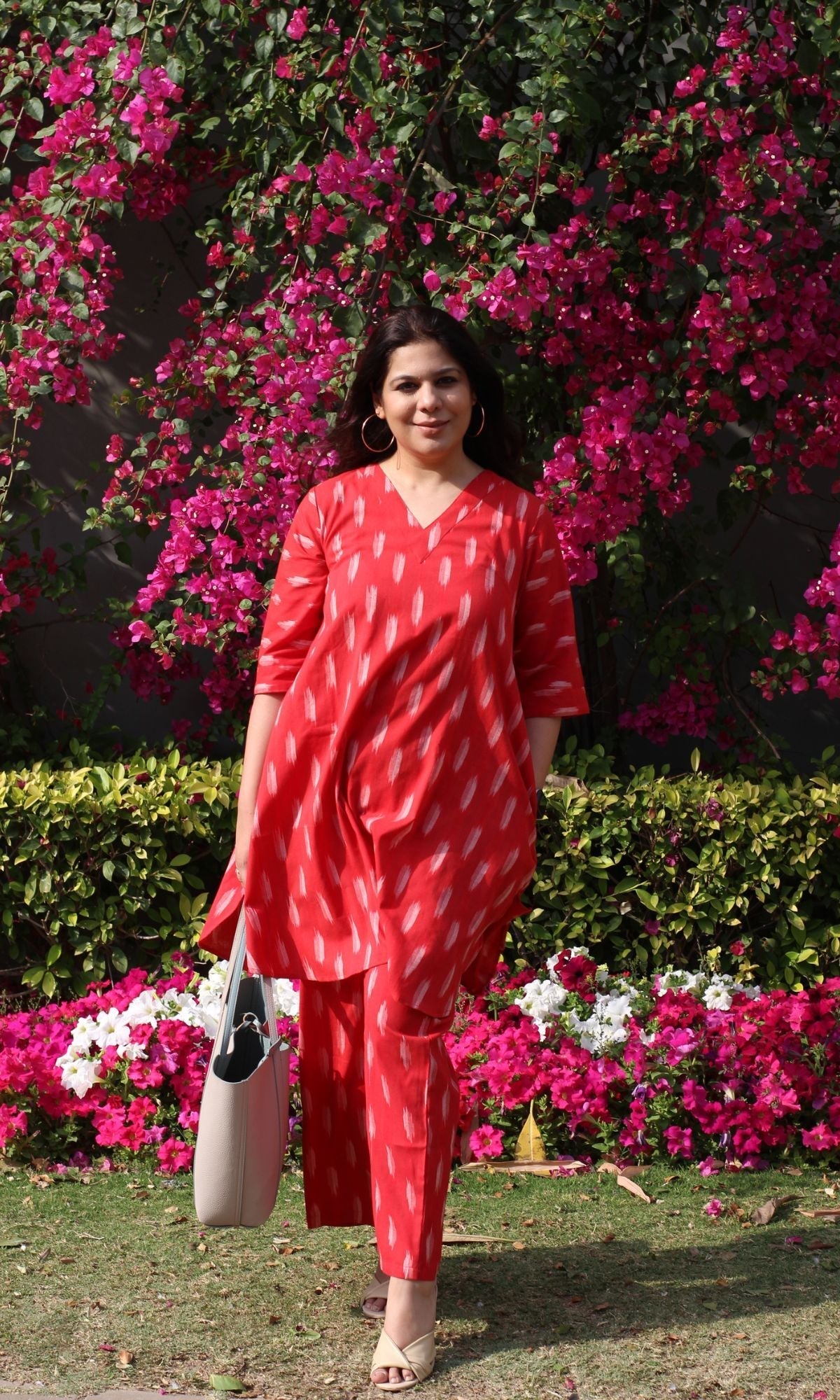 Cotton Handloom Ikat Pretty Red Coord Set - Baareeki