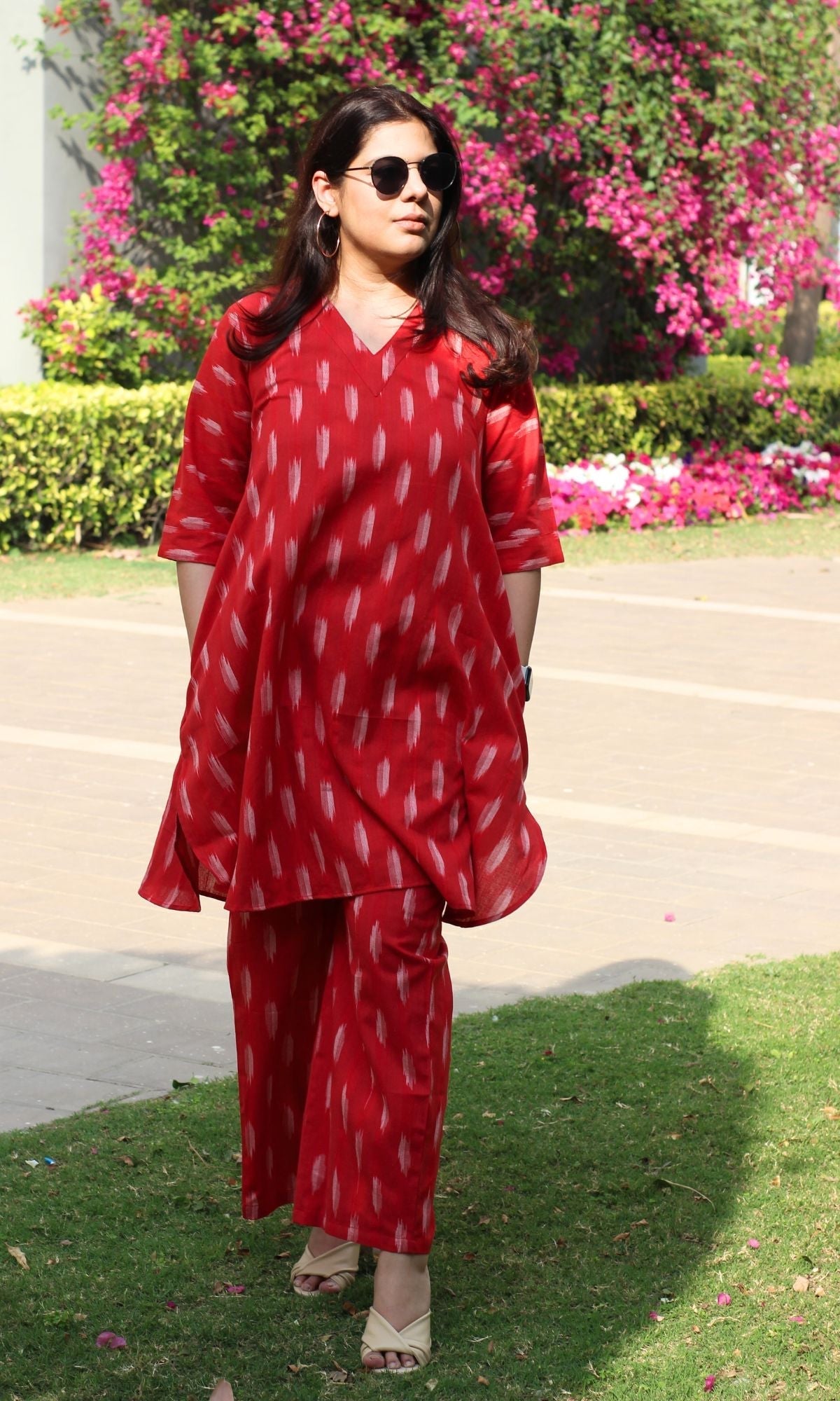 Cotton Handloom Ikat Pretty Red Coord Set - Baareeki