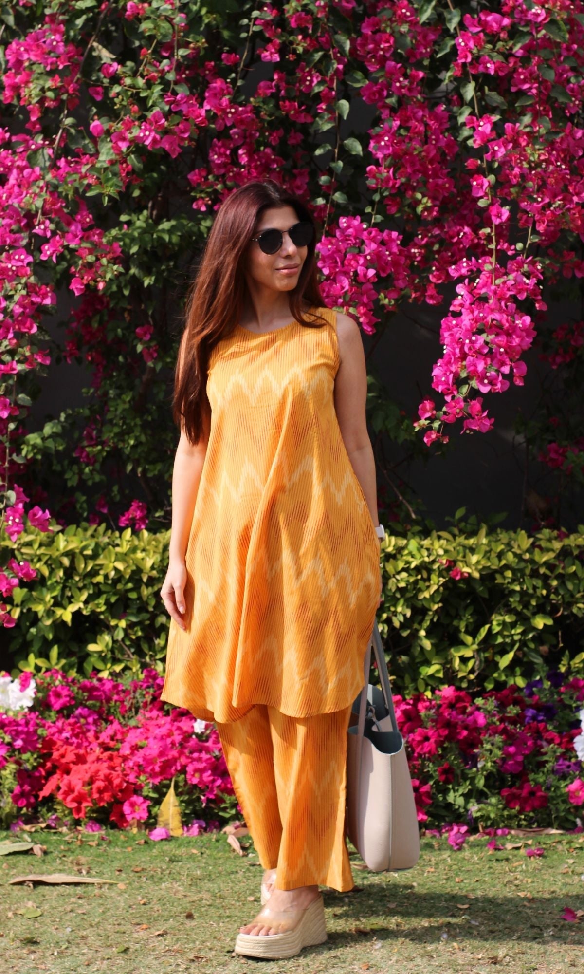 Cotton Handloom Ikat Sunny Yellow Sleeveless Coord Set - Baareeki