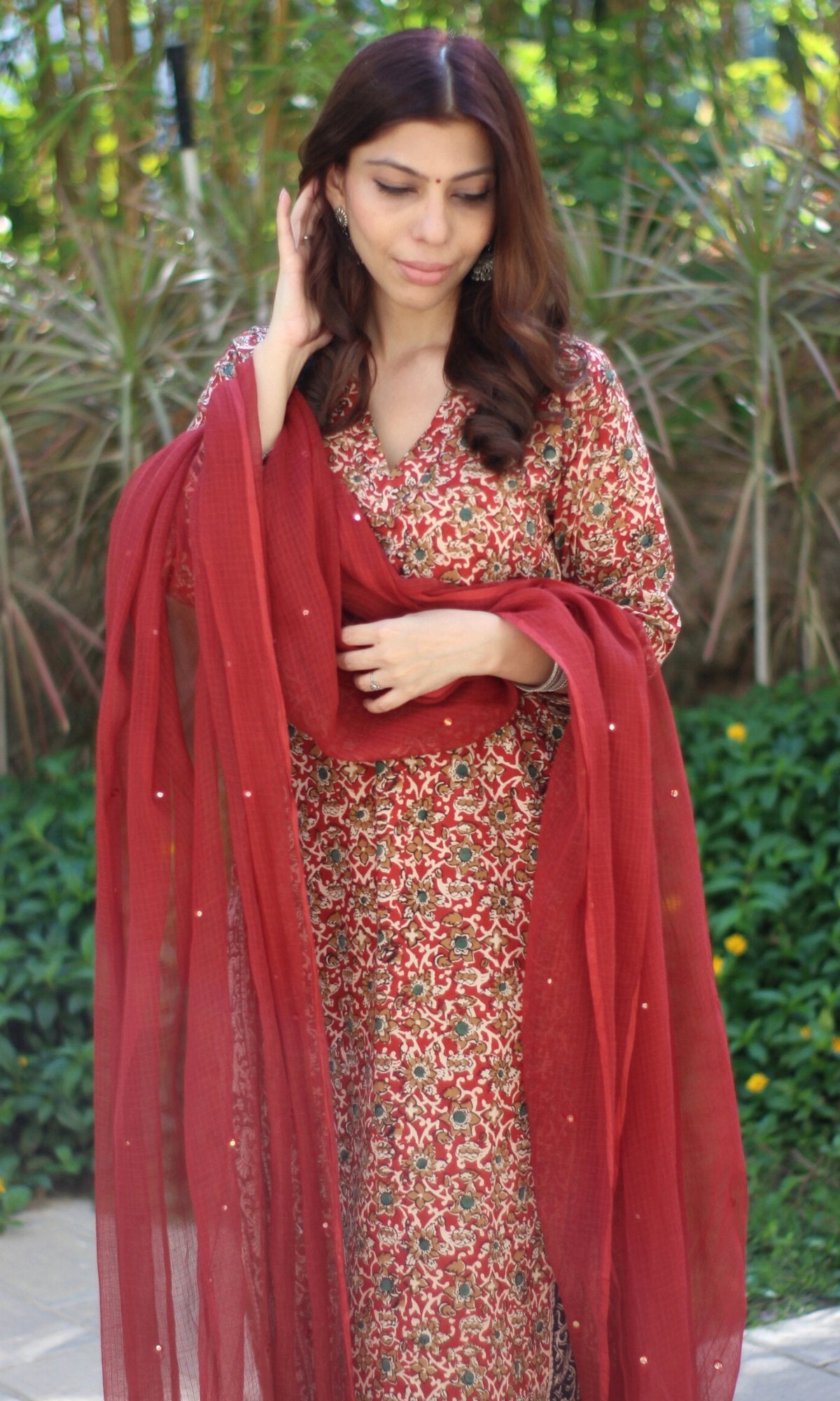 Cotton Kalamkari Red Kurta (Dupatta optional) - Baareeki