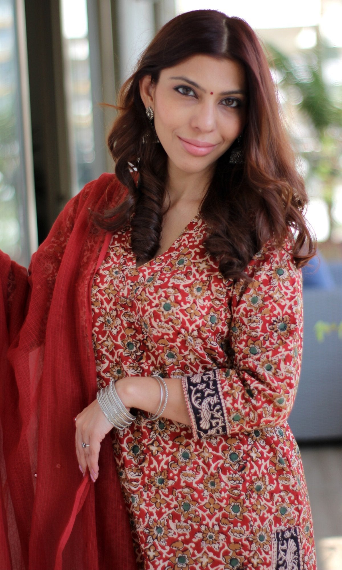 Cotton Kalamkari Red Kurta (Dupatta optional) - Baareeki