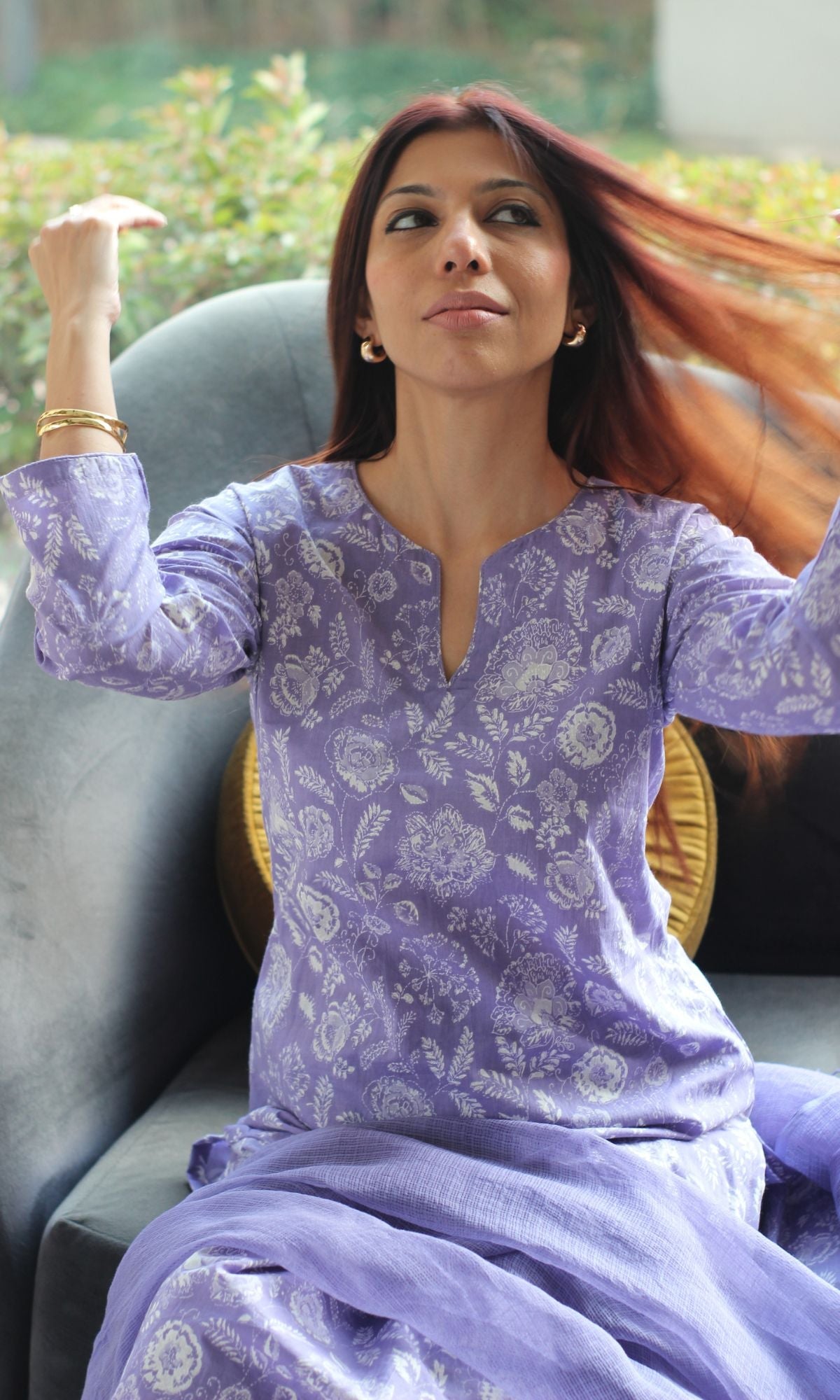 Cotton Lavender Bloom Printed Suit with Kota Doria Dupatta - Baareeki