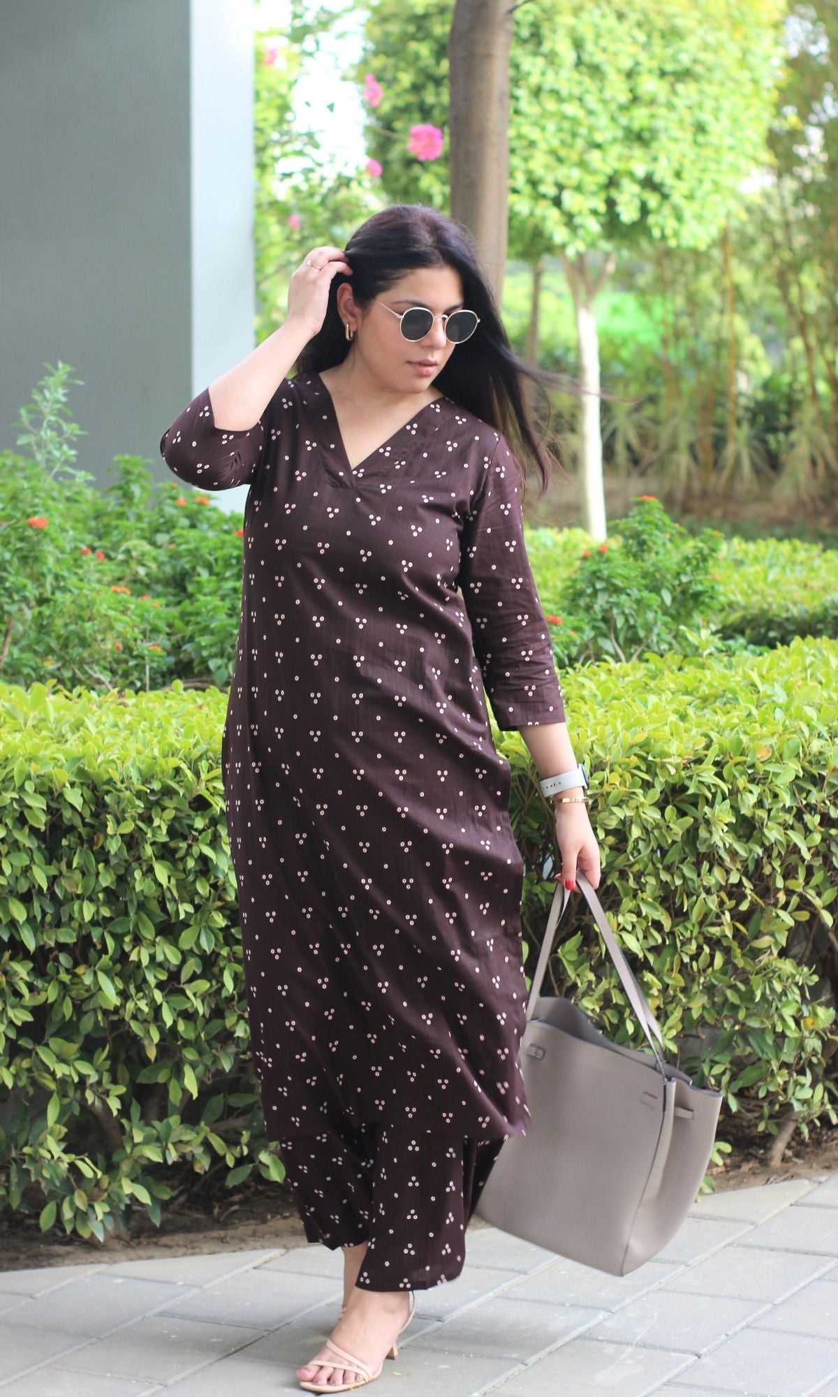 Cotton Mocha Brown A - line Kurta and Plazo Coord Set - Baareeki