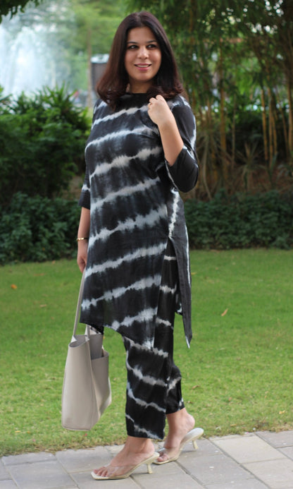 Cotton Mul Tie and Dye Black Coord Set - Baareeki