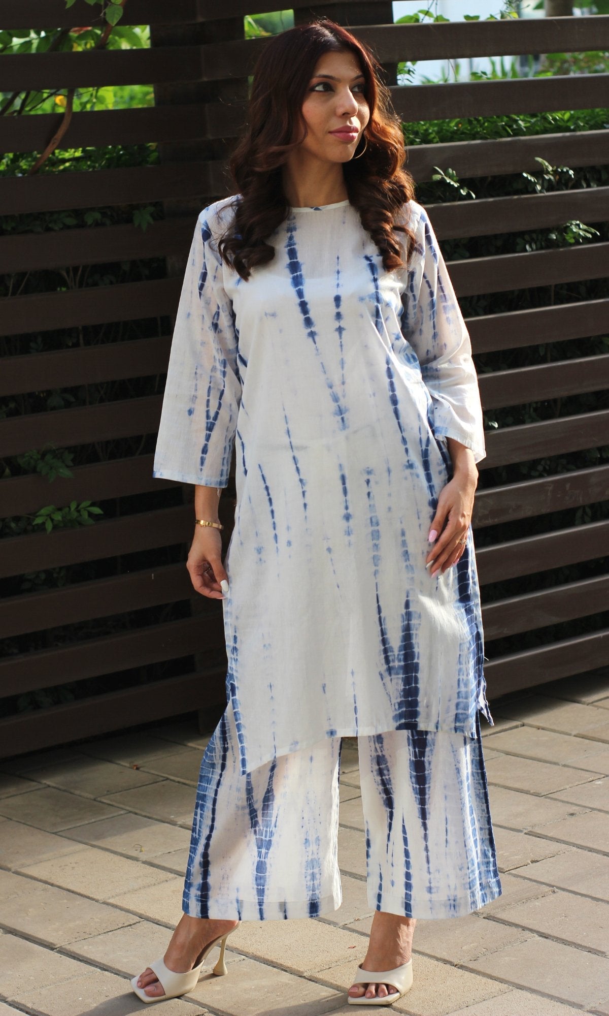 Cotton Mul Tie and Dye White and Blue Coord Set - Baareeki