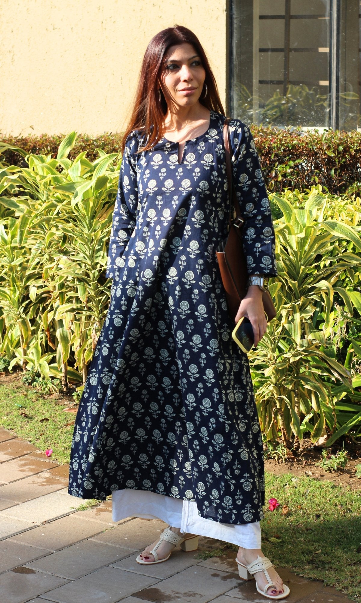 Cotton Navy Blue Booti Kali Kurta - Baareeki