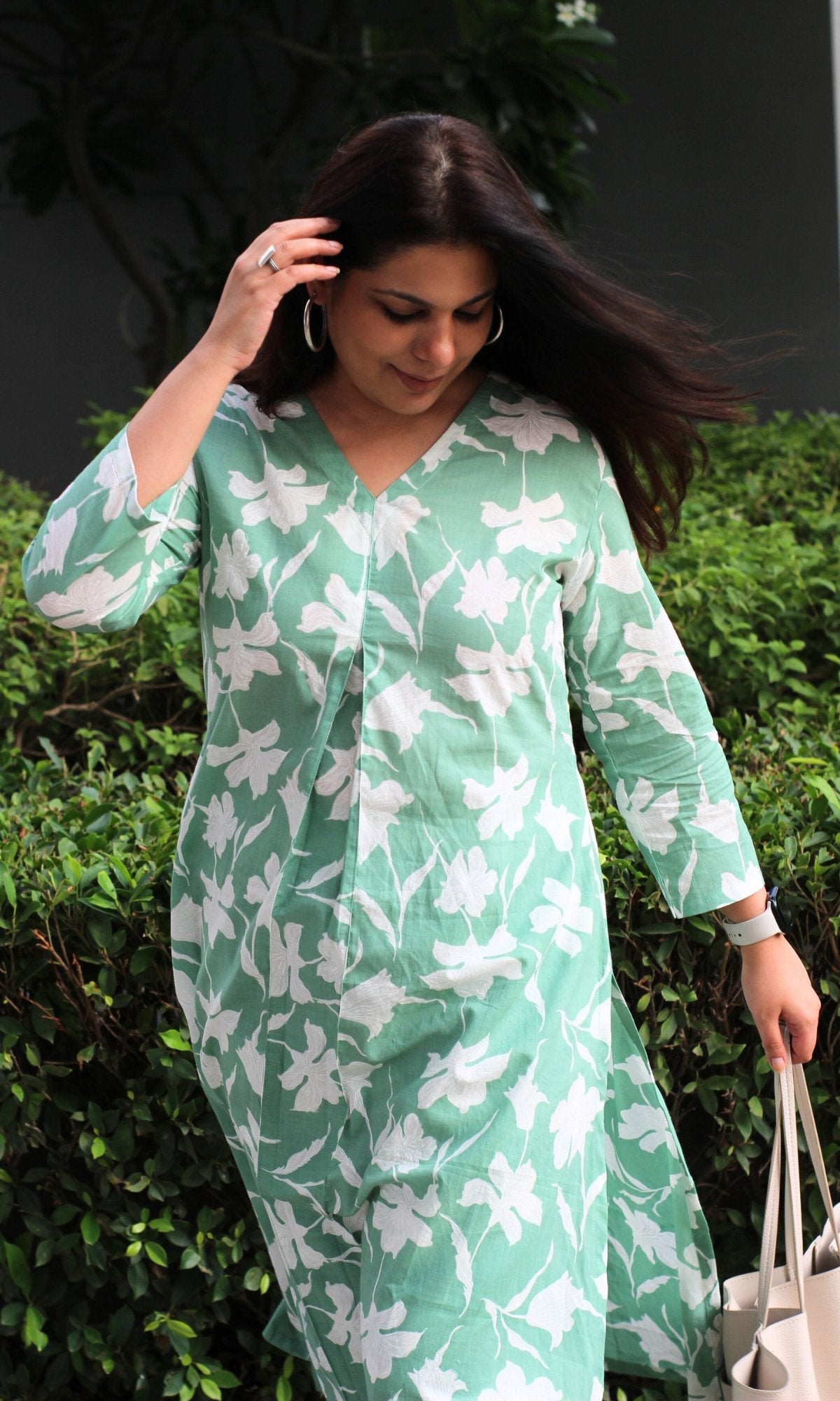 Cotton Pastel Green Big Leaf Pleated Coord - Baareeki