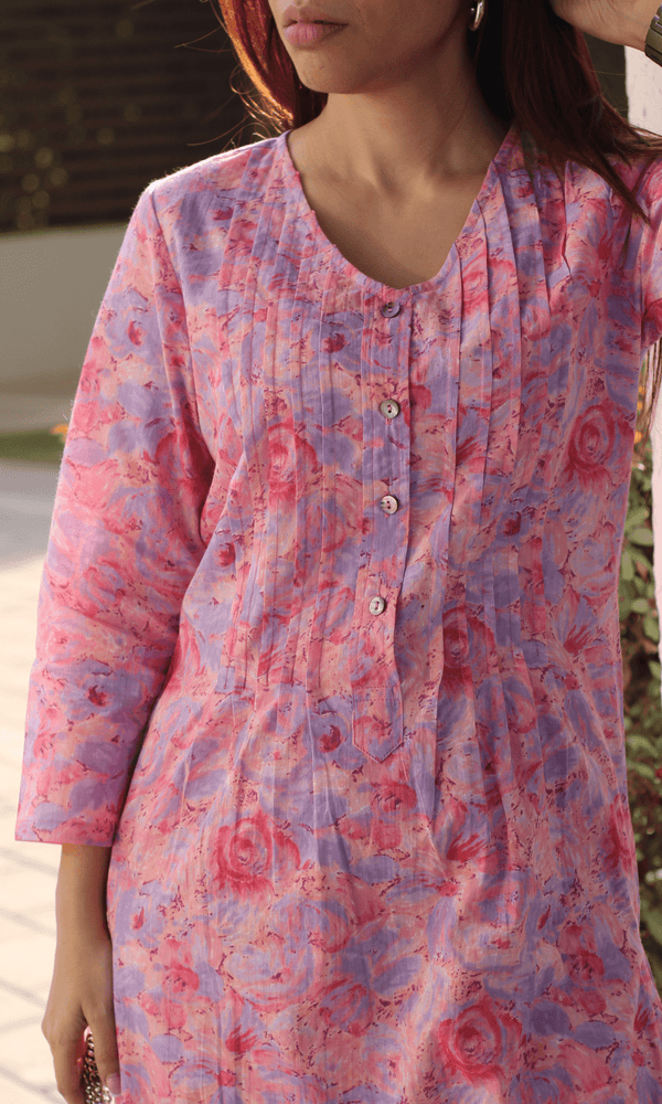 Cotton Pink & Red Gradient Kurta & Pant - Baareeki