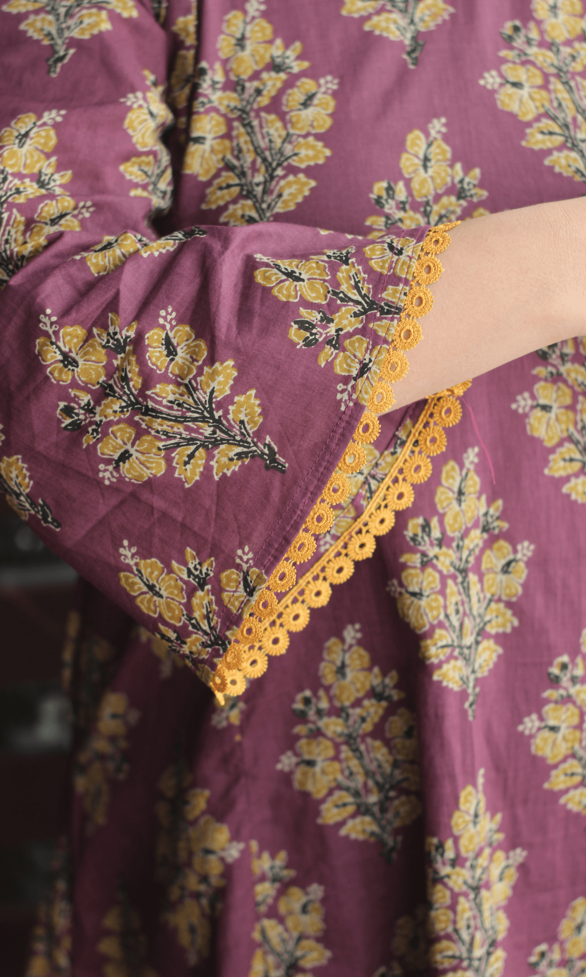 Cotton Plum & Mustard High Low Kurta and Pants Coord - Baareeki