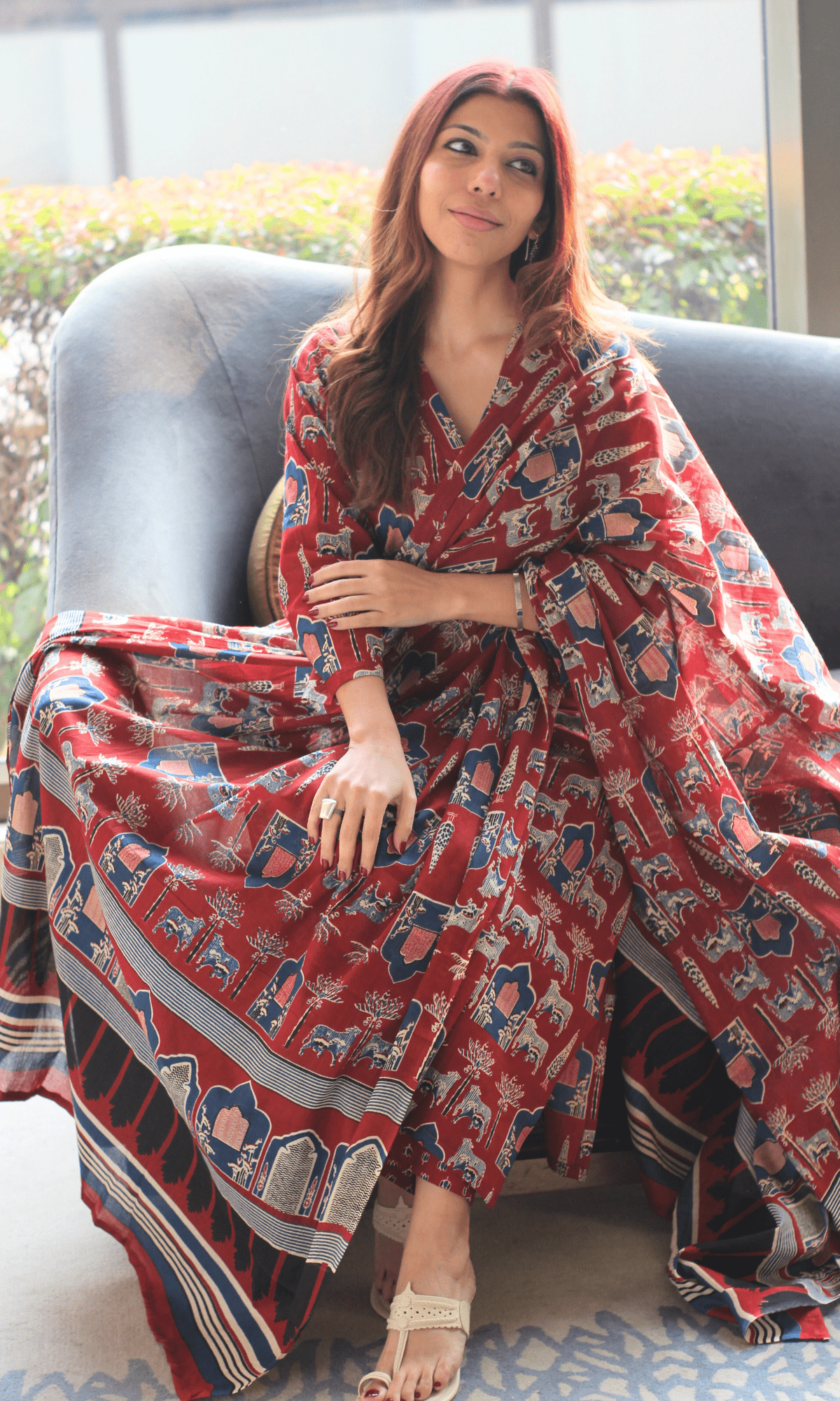 Cotton Red Fort Print Suit with Cotton Dupatta - Baareeki