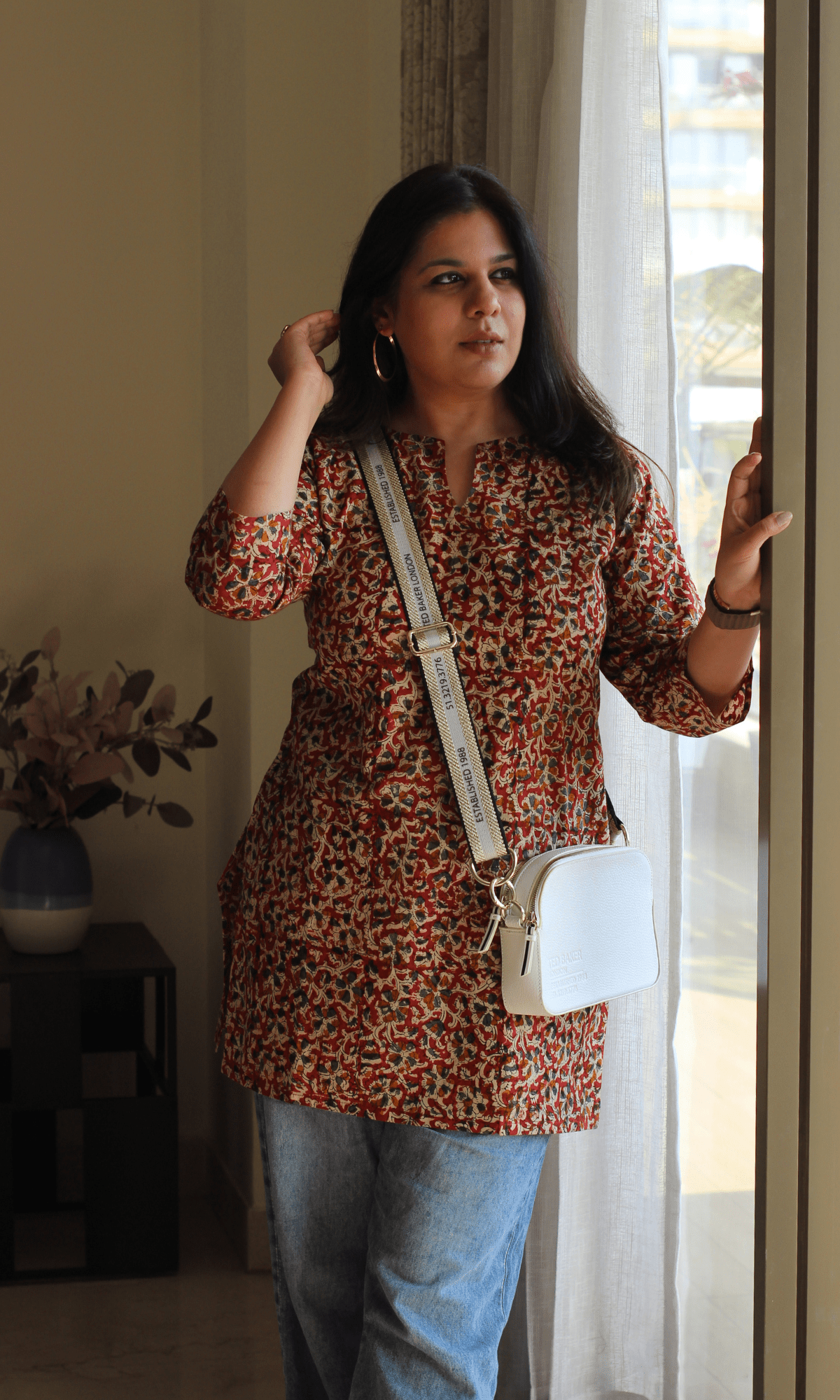 Cotton Red Kalamkari Handblock Short Kurti - Baareeki