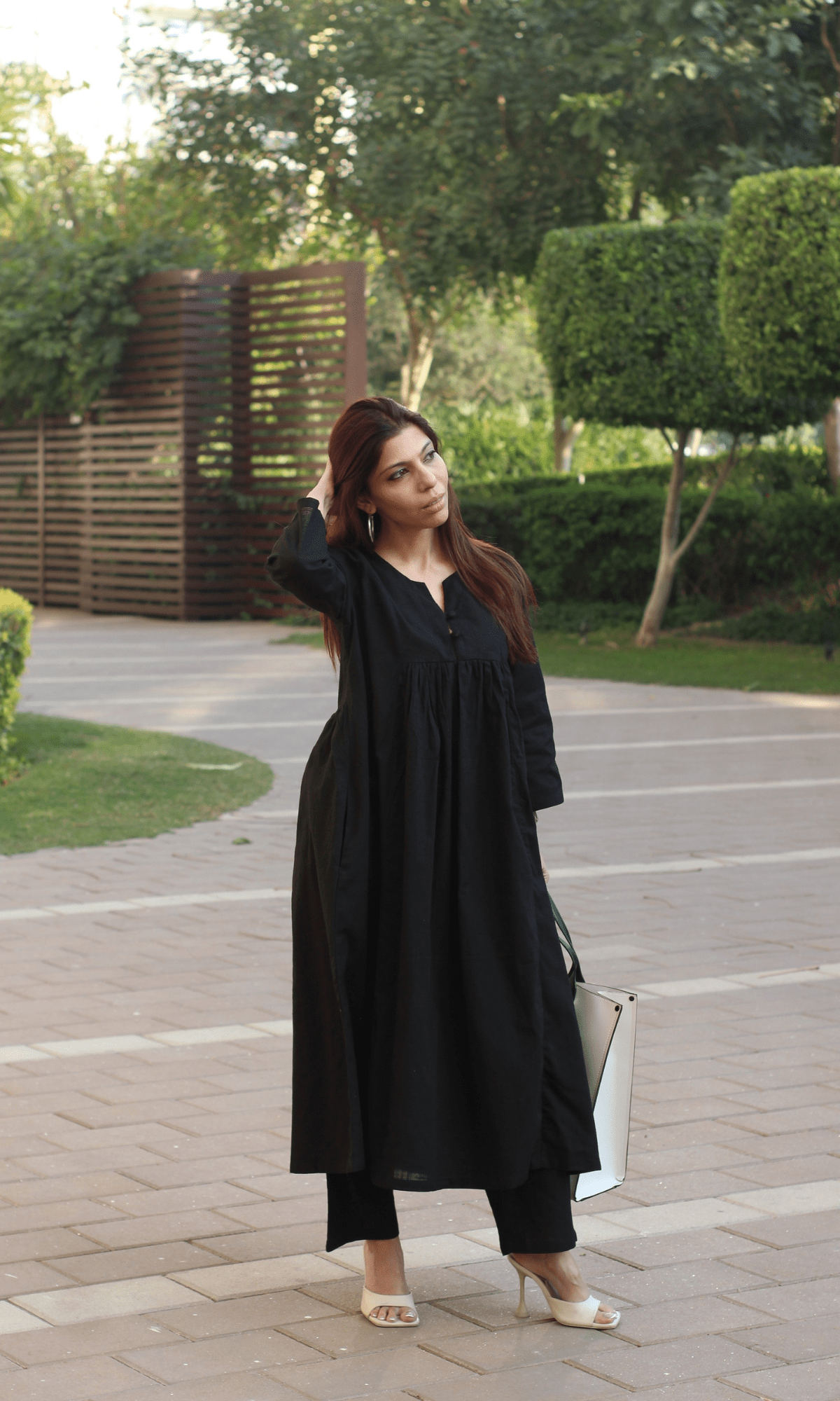 Cotton Slub Black Pleated Coord Set - Baareeki