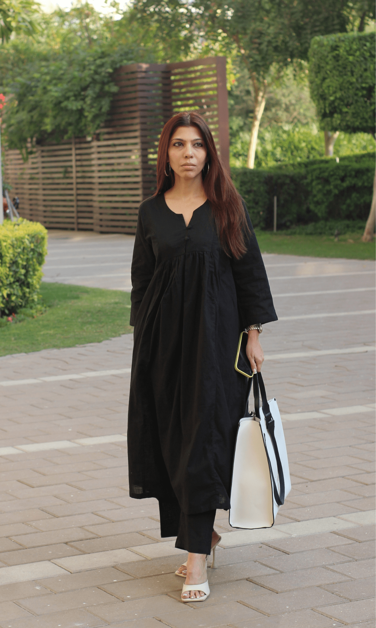 Cotton Slub Black Pleated Coord Set - Baareeki