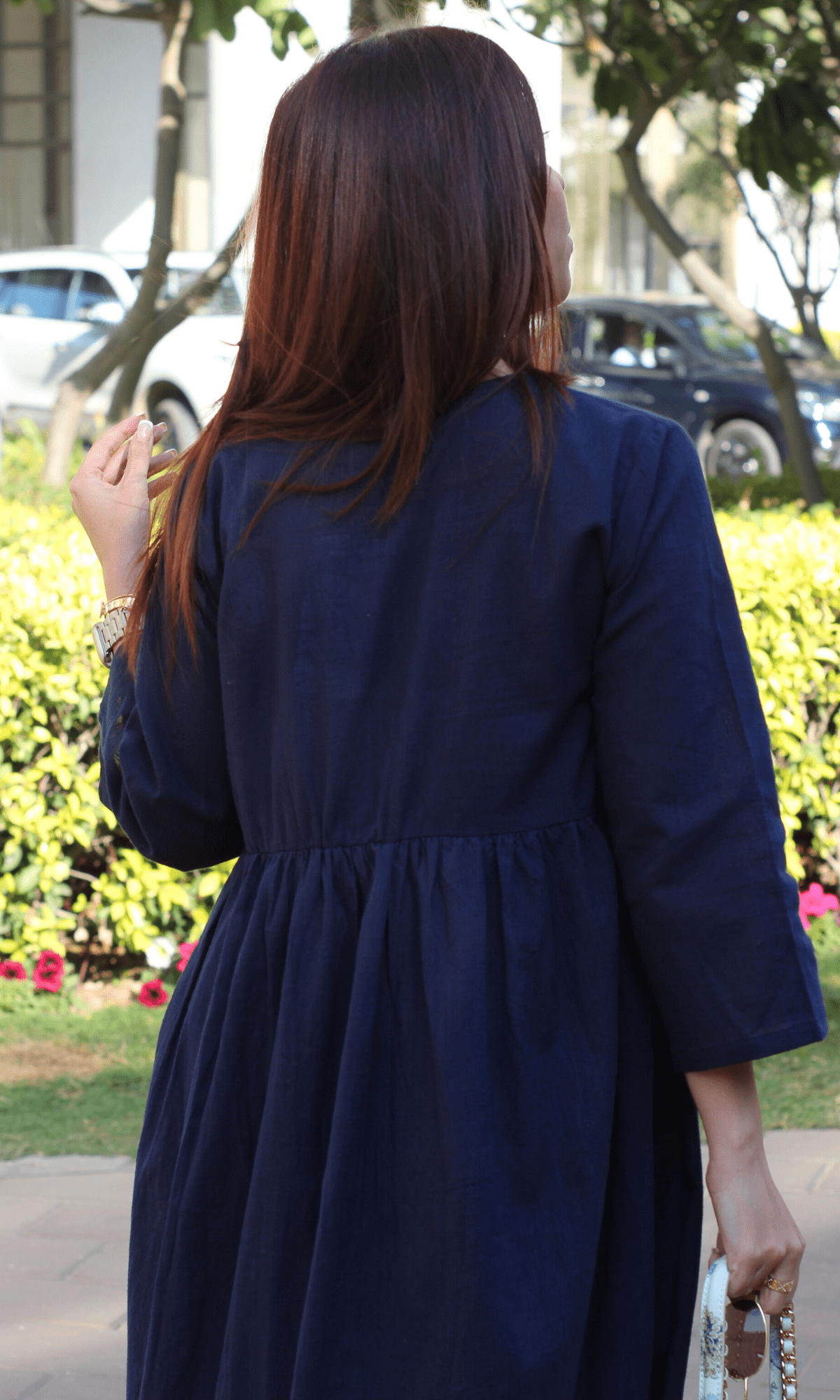 Cotton Slub Pleated Navy Blue Co - ord Set - Baareeki