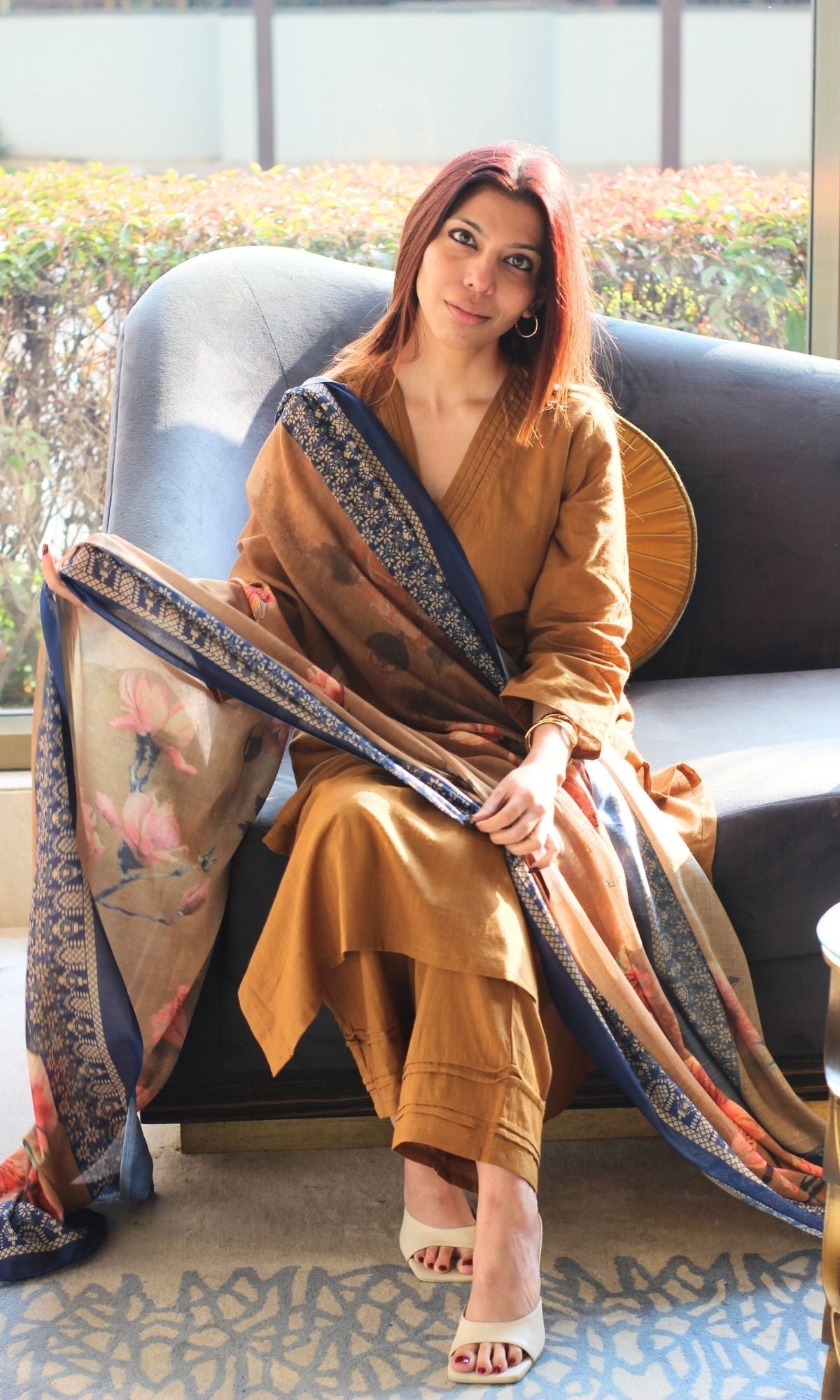 Cotton Slub Solid Copper Suit with Mul Printed Dupatta - Baareeki