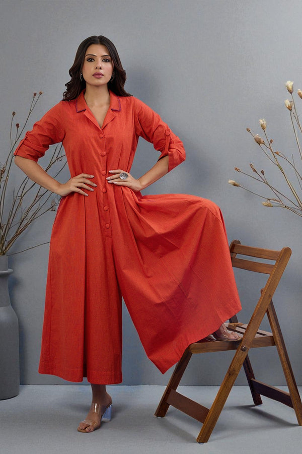 Maati Craft Saffron Sky Jumpsuit With Pockets & Collar