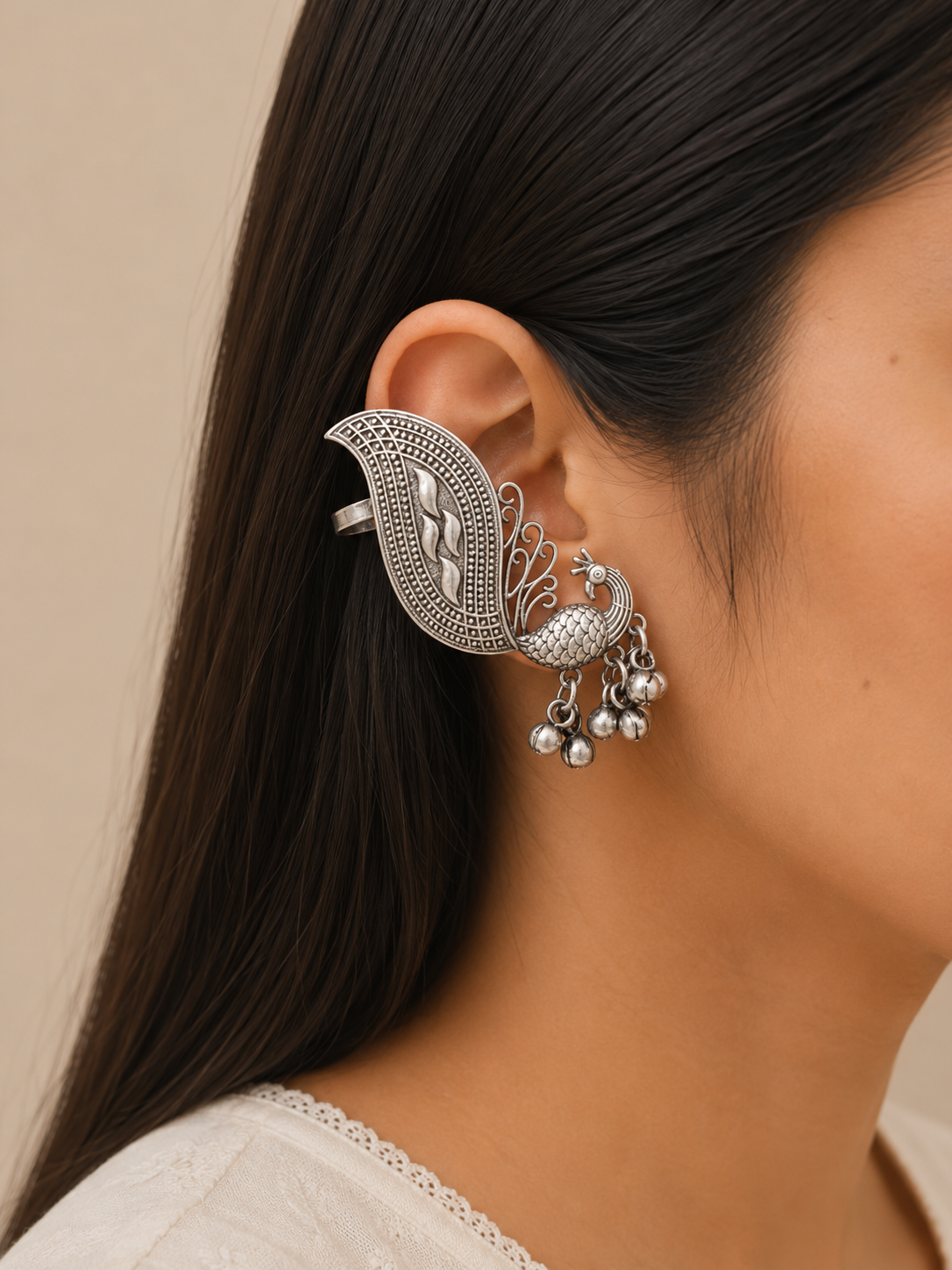 Meshva Peacock Oxidised Ethnic Navratri Earcuff