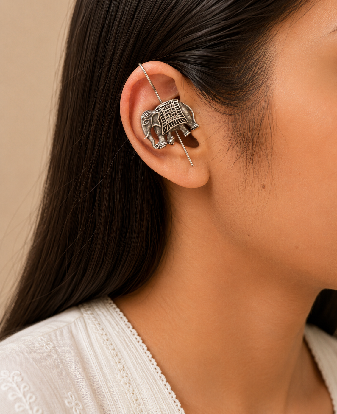 Artemis Silver Elephant Arrow Earcuff