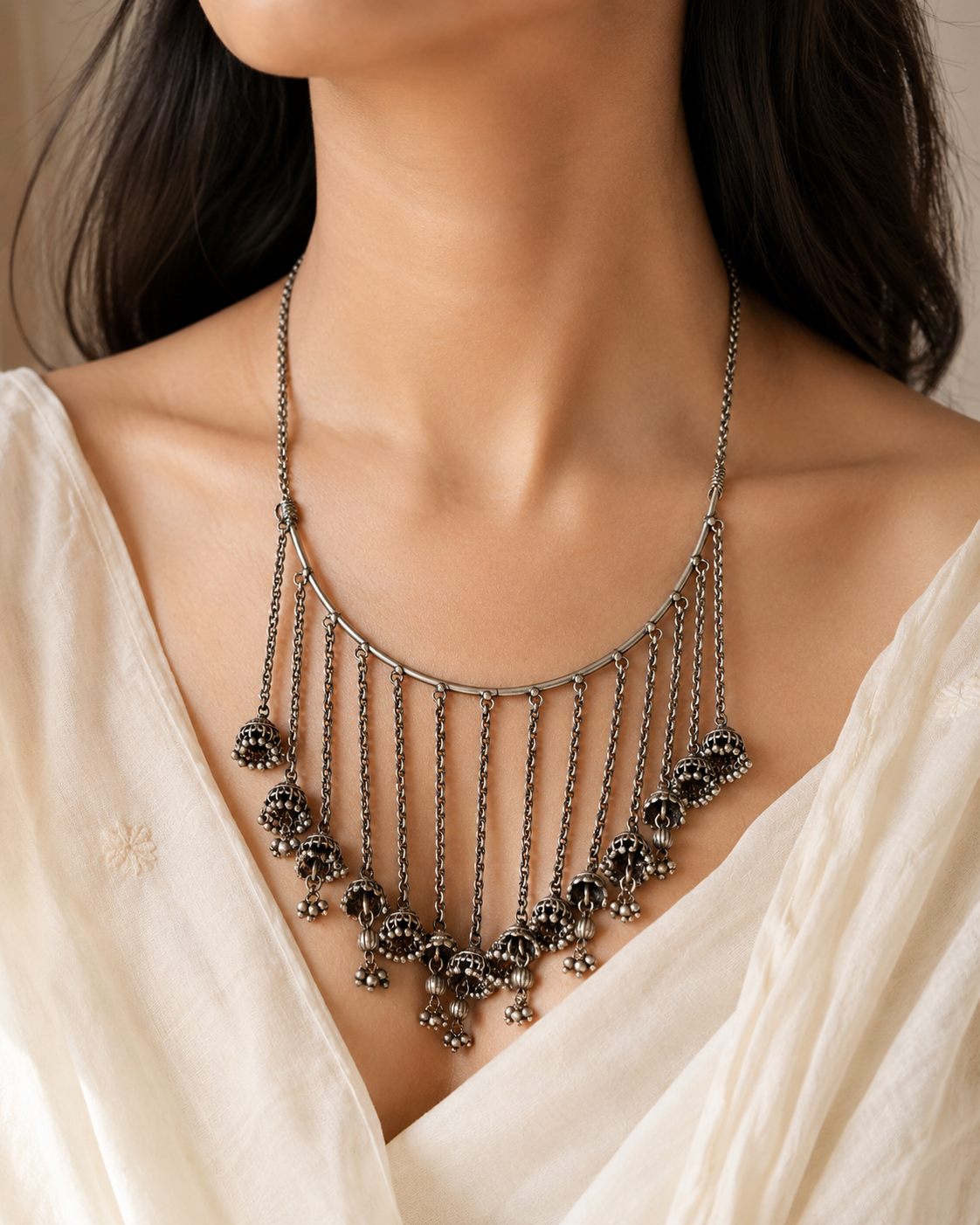 Bansi Silver Look Alike Oxidized Necklace
