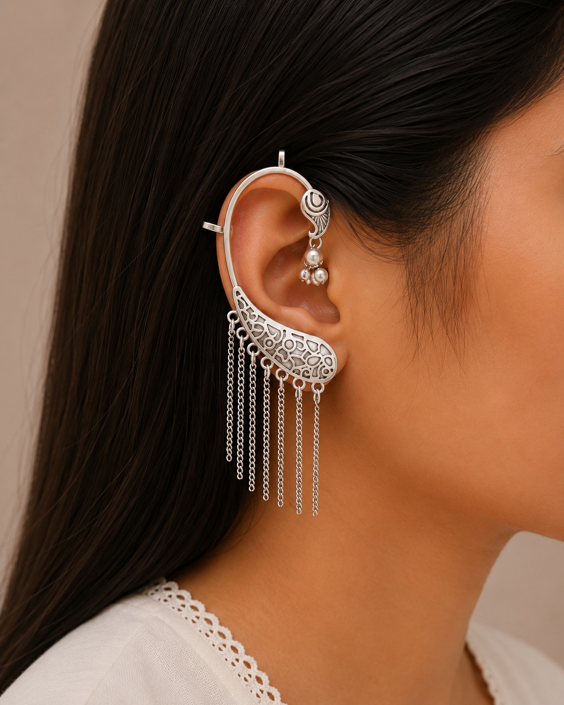 Starlit Silver Look Alike Oxidized Earcuff