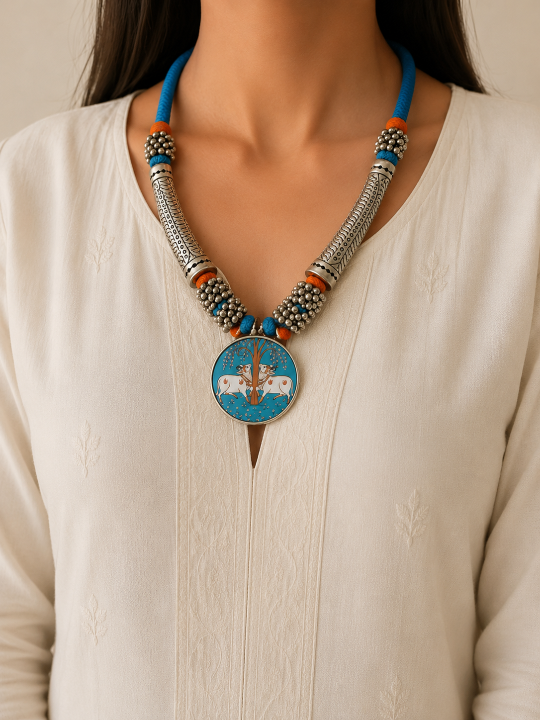 Rangriti Silver Look Alike Printed Choker
