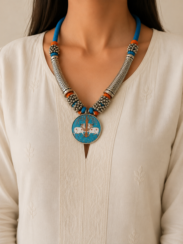 Rangriti Silver Look Alike Printed Choker