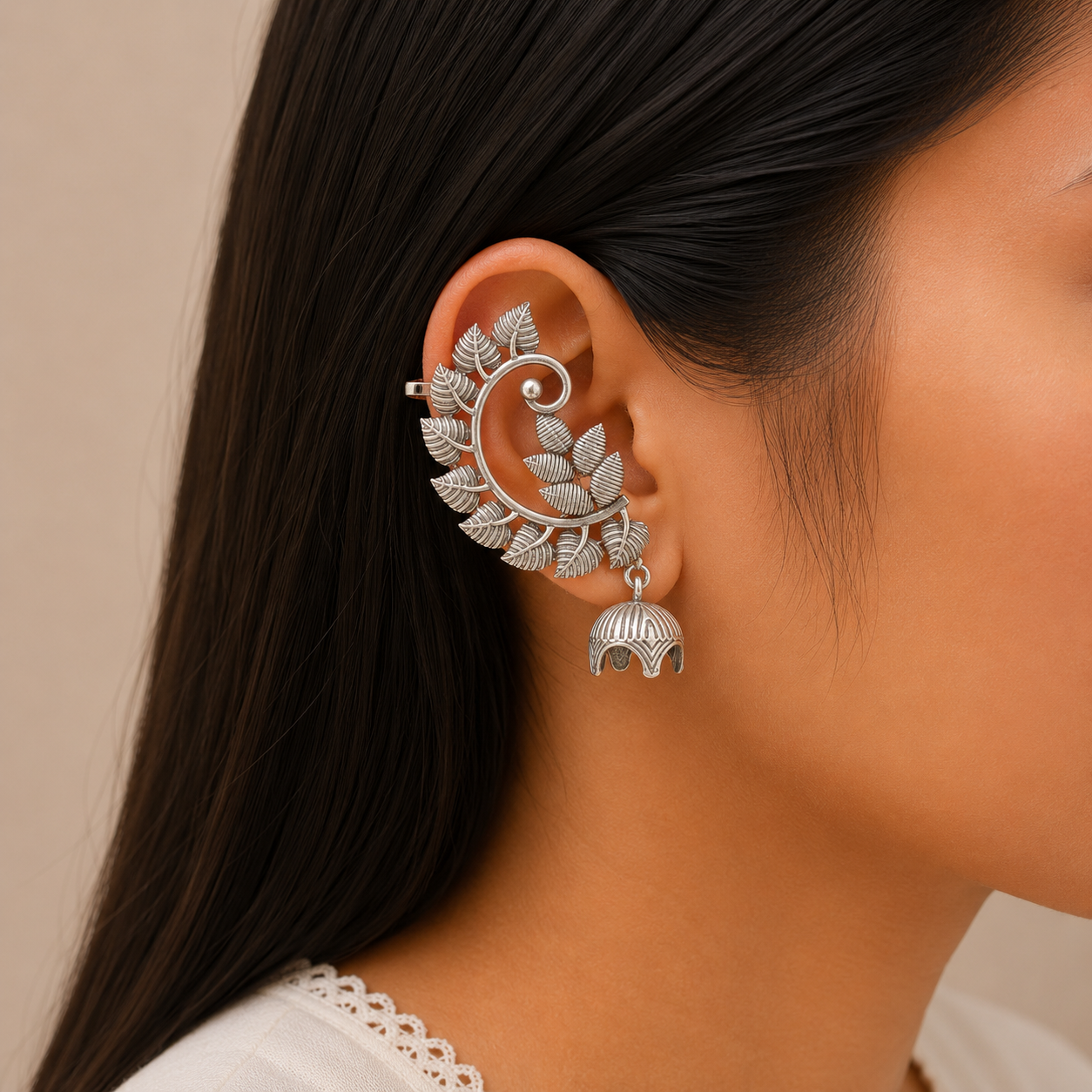 Leafline Silver Look Alike Oxidized Earcuff