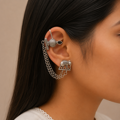 Orea Elephant Oxidised Chain Earcuff