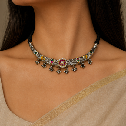 Snuggles Traditional Oxidised Choker Necklace