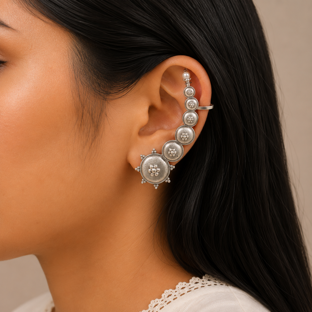 Tanika Silver Look Alike Oxidized Navratri Earcuff