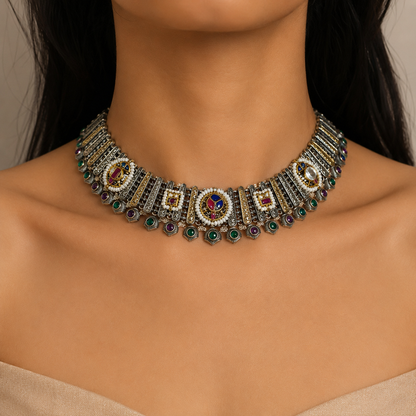 Clover Kundan Enamel Choker Set For Women
