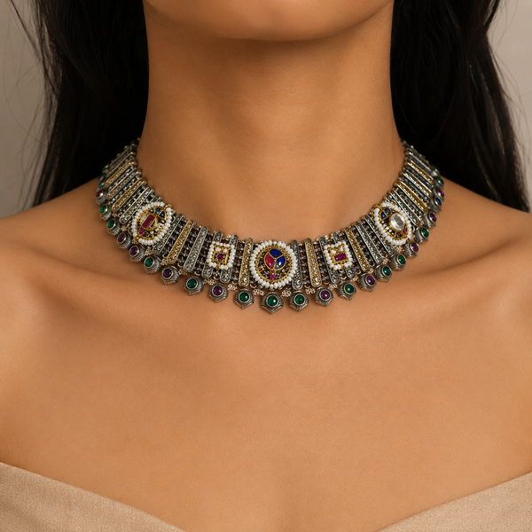 Clover Kundan Enamel Choker Set For Women