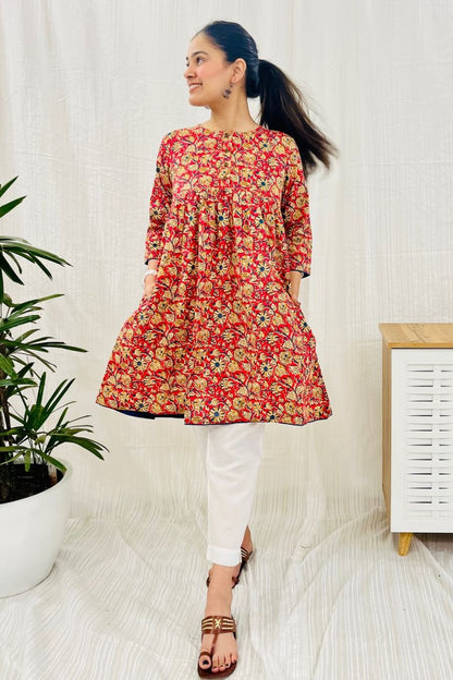 Fuschia Floral Print Short Tunic
