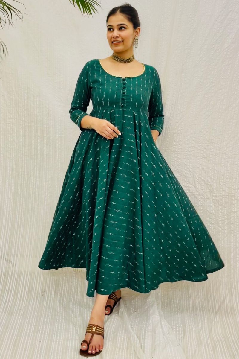 Bottle Green Ikat Twirl Maxi Dress