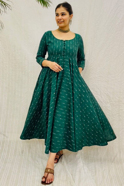 Bottle Green Ikat Twirl Maxi Dress