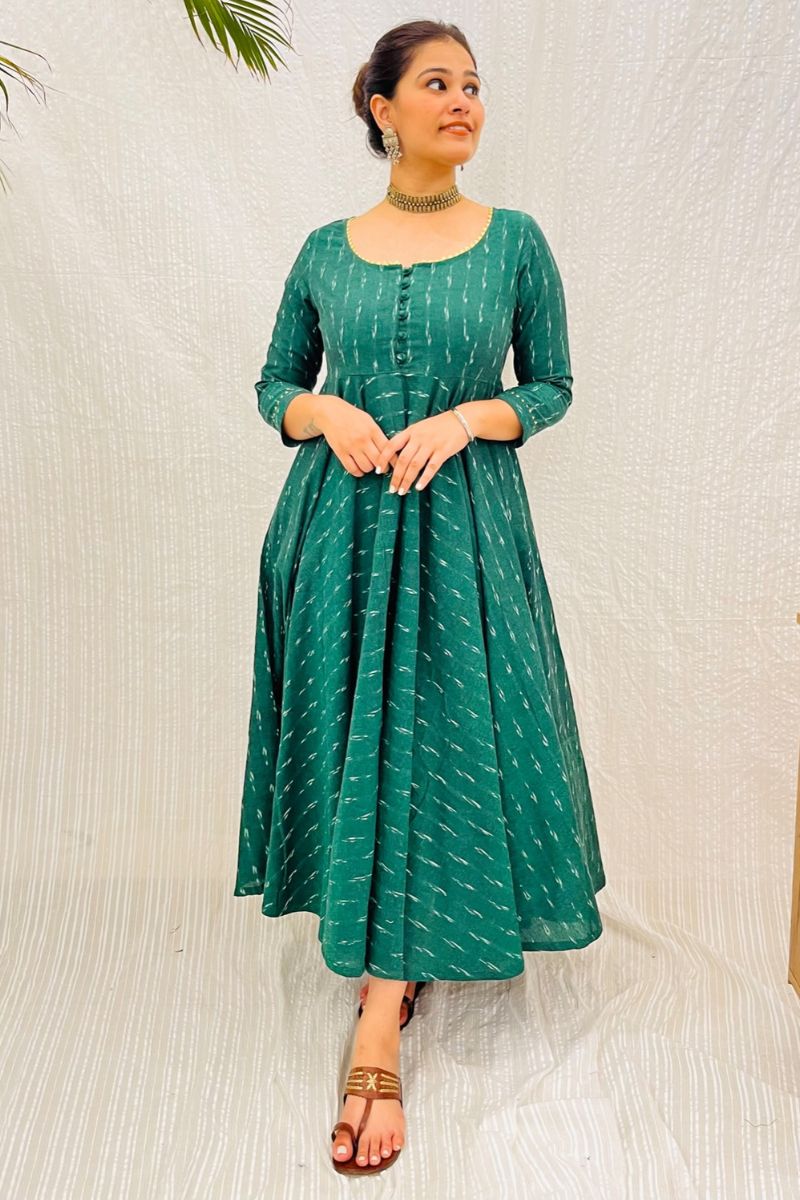 Bottle Green Ikat Twirl Maxi Dress