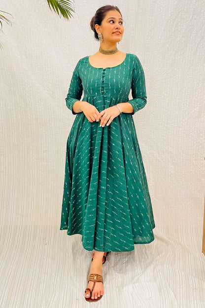 Bottle Green Ikat Twirl Maxi Dress