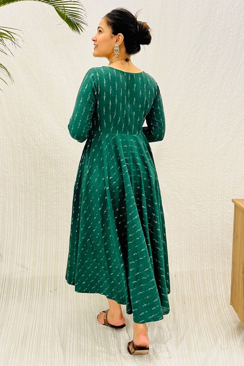 Bottle Green Ikat Twirl Maxi Dress
