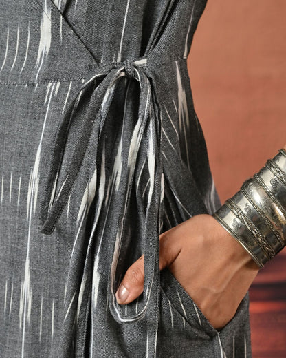 Grey Ikat Wrap Dress Bo