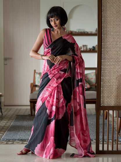 Bouquet of Peonies Saree