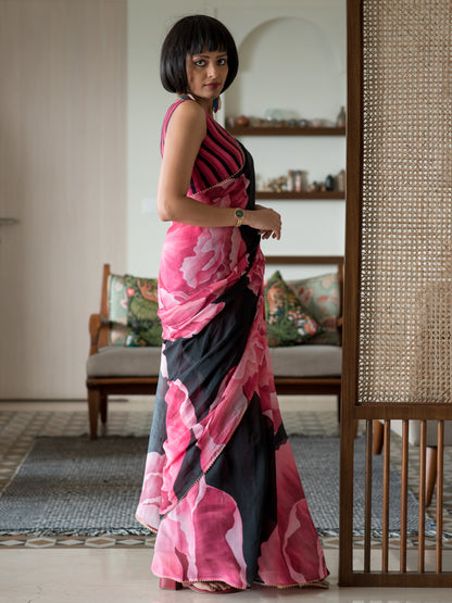 Bouquet of Peonies Saree