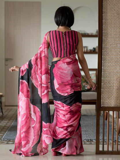 Bouquet of Peonies Saree