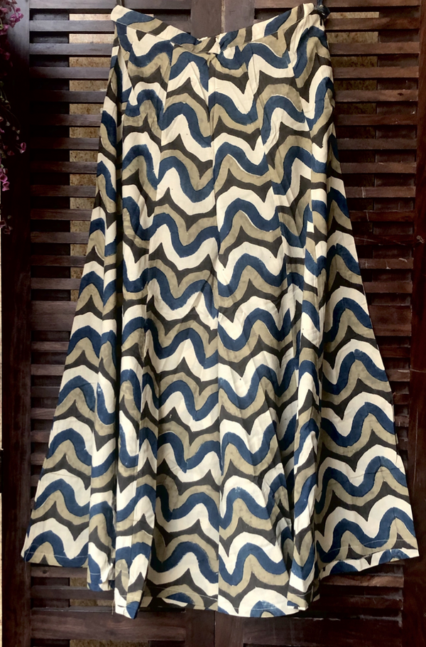 Maati Craft printed sharara - indigo & olive waves