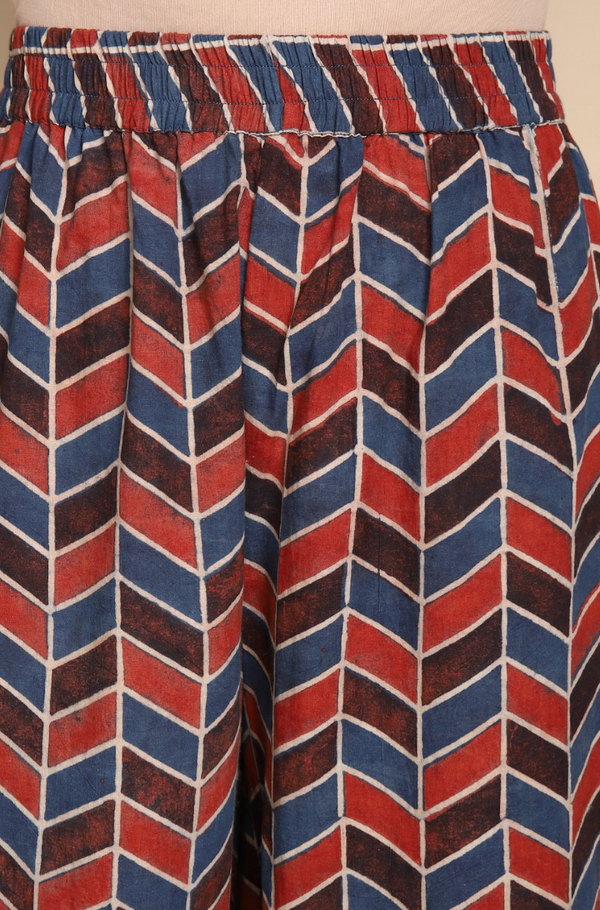 Maati Craft elasticated printed pants - indigo red & zigzag