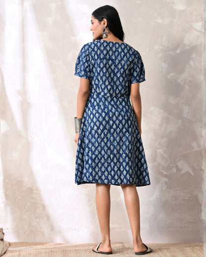 Indigo Block Print Wrap Dress