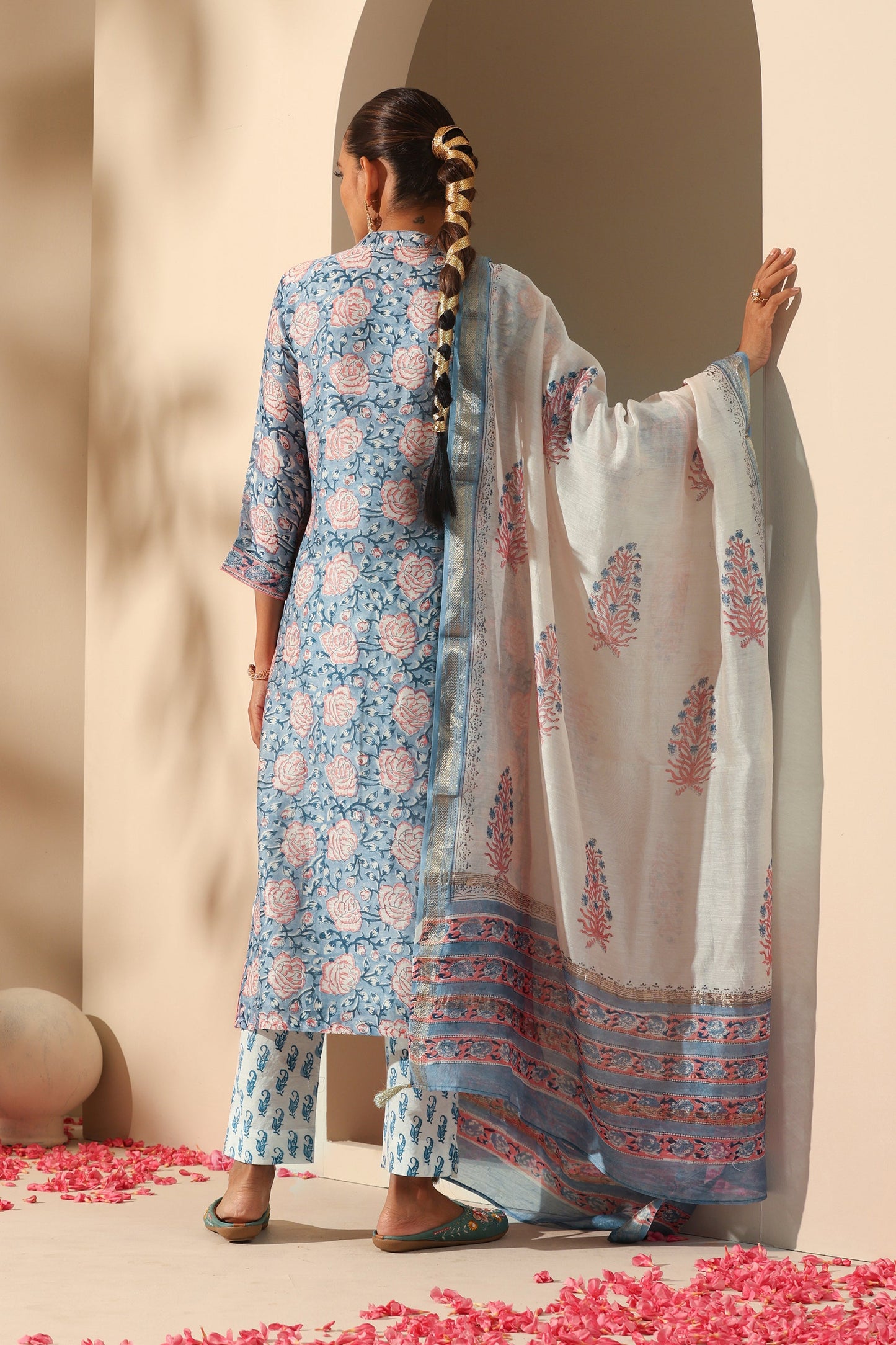 Murraya Blue Rose Chanderi Kurta Set of 3